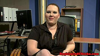 Office babes bound and screwed by dom.