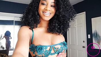 ebony plays with big dildo and cums