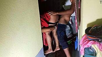 Couple engages in hidden storage sex with ass play and big ass action