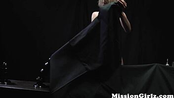 Innocent Mormon girl uses giant dildos