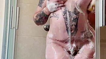 Wow, hairy pussy play in steamy shower!
