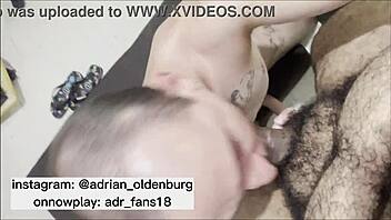 Adrian sucking big cock in gay amateur public scene.