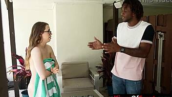 Nerdy blonde girl gets banged hard by her boyfriend's black stepbrother