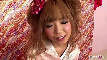 Cute teen gets first blowjob from two guys