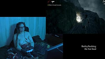 Naked Alan Wake playthrough part 3 with big tits brunette.