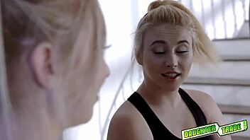 Blonde teens exchange and perform deepthroat fellatio on each other