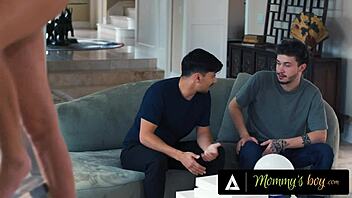 pervert boys sneak under pristine edge's skirt for threesome.