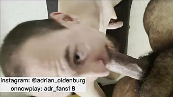 Adrian sucking big cock in gay amateur public scene.