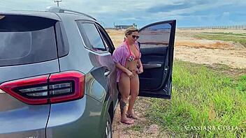 Transei gets off on a big cock after a day at the beach