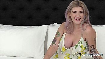 Excogi's Dixie Jewel, thick-lipped, savors her facial cumshot.