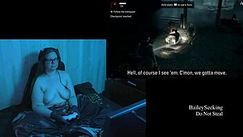 Naked Alan Wake playthrough part 3 with big tits brunette.