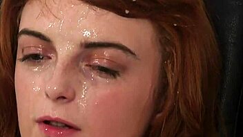 A seductive woman receives a facial cumshot and swallows the entire load