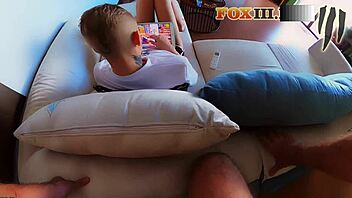 I almost get caught masturbating and cumming on my girlfriend's head while she plays a game