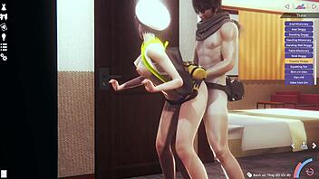 anime character playing from the back in a cartoon style