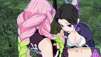 Shinobu og Mitsuri i futanari hentai-sexscene.