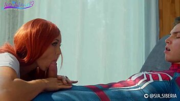 spider-man parody where sia siberia gets wild with big tits and monster cock at home