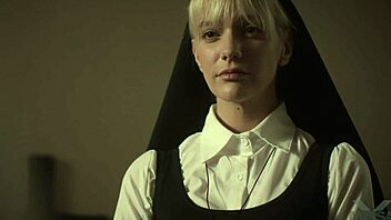 Blonde MILFs indulge in lesbian oral and fingering in church