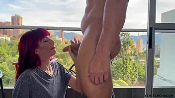 latina fitness babe deepthroats muscular cock