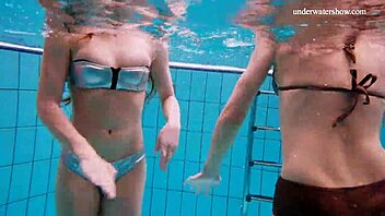 Avenna, Nina Mohnatka, and Marketa enjoy a relaxing swim in the pool together