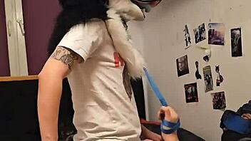 Femboy Husky Fursuiter Rides Boyfriend To Cumshot.
