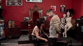 Punk Rock Goddess Dominates Alt Man with Kinky Pegging in Bondage Scene.