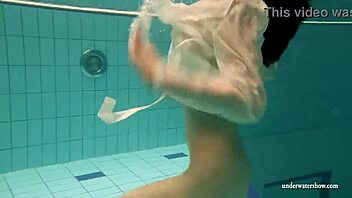 Petra, a European teen with a big penis, strips down by the pool