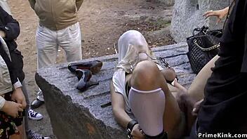 Spanish MILF gagged and dominated outdoors