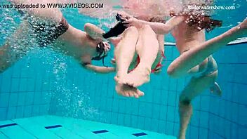 Avenna, Nina Mohnatka, and Marketa enjoy a relaxing swim in the pool together