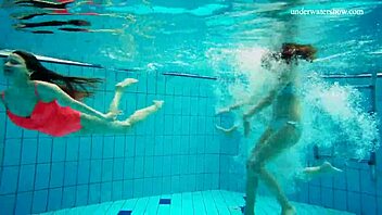 Avenna, Nina Mohnatka, and Marketa enjoy a relaxing swim in the pool together