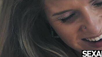 Enjoy watching a lovely girl reach climax during a sensual oral sex session with her generously endowed partner