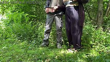 Chubby milf fondles her butt in public while getting oral pleasure