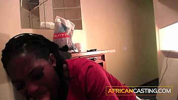 African milf sucks white dick during fake job casting