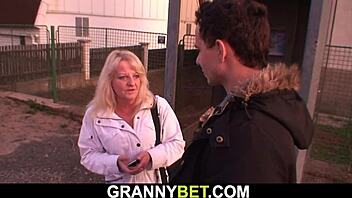 African American man encounters mature blonde with hairy pussy