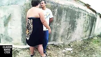 Risky outdoor sex against dangerous old wall