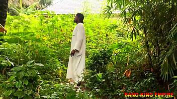African porn star has rough sex with overweight farmer's wife in the fields