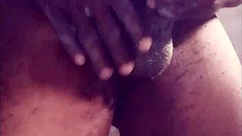 that big black cock keeps cumming twice, spitting on her wet pussy while she masturbates and slaps it