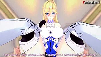 Bianka, the stunning blonde anime character, engages in passionate cowgirl and riding positions, showcasing her alluring big tits and irresistible charm.