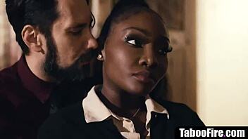 A sultry ebony realtor seduces her client with her voluptuous curves