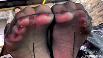 Close-up of feet in face and toes in nylon