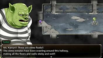 Hentai game features Karryn's provocative striptease and tit flashing