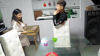 Latina seduced by stepbrother while cooking, leading to hard fucking