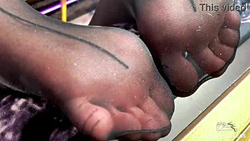 Close-up of feet in face and toes in nylon