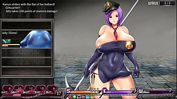 Hentai game features Karryn's provocative striptease and tit flashing