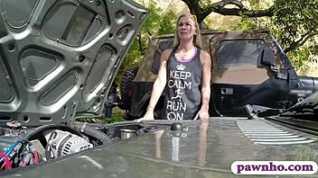blonde slut sells car and bangs pawn shop guy