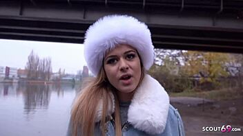 Bella, a sweet Latina tourist, is picked up by a German scout and has a rough outdoor encounter in Berlin