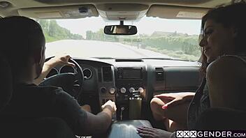 Aroused shemale Crystal M has intense anal sex in a car with a man
