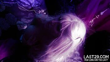 Blonde face covered in jizz after taking some cock