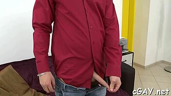 Three gay men engage in anal sex and oral stimulation