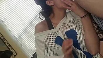 petite brunette wife bent over in lingerie