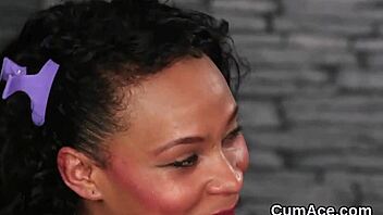 Horny Honey Gets Cum Load On Face, Gulps Cream!